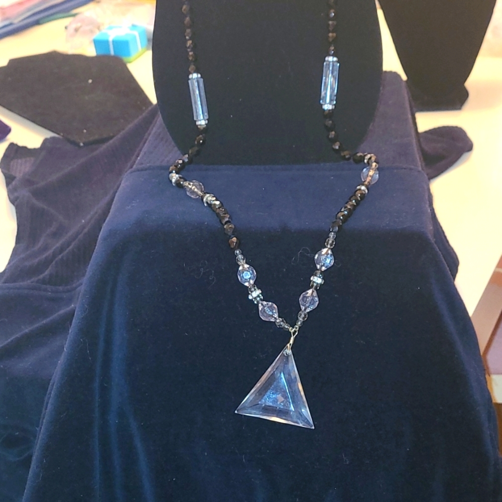 Long Lucite and Black Necklace with Pendant
